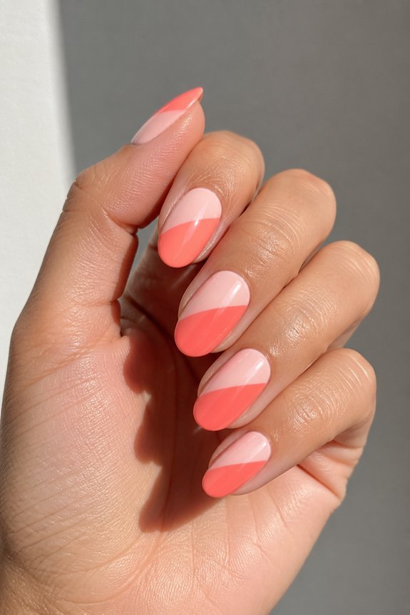 color block pink coral nails