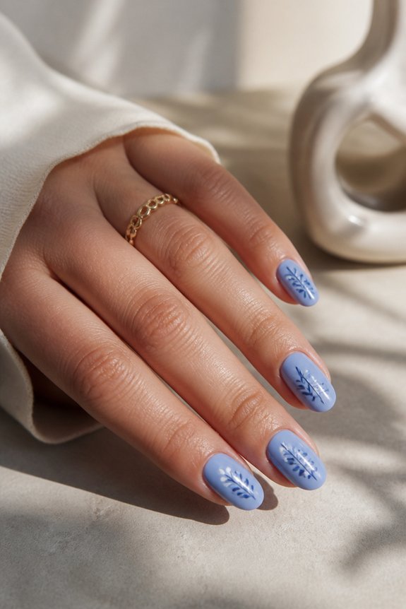 delicate floral periwinkle nails