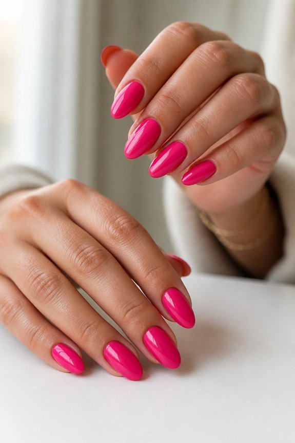 elegant hot pink almond nails