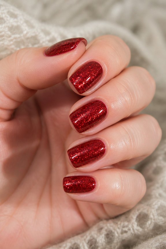 glittery red manicure tips