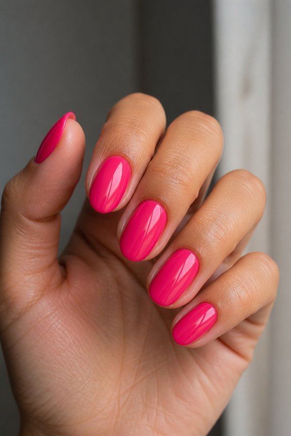 glossy hot pink manicure