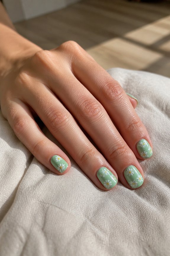 mint green daisy nails