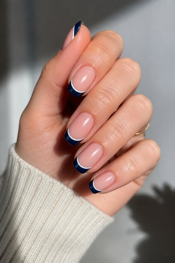 navy french tips manicure