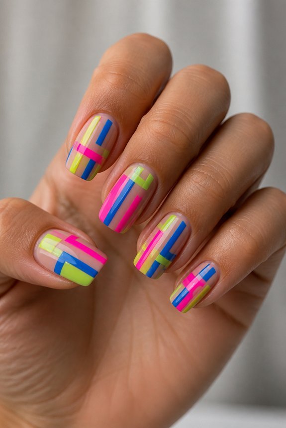 neon striped nail art