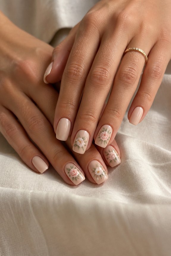 nude nails with florals