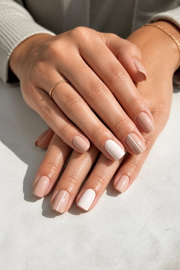 sleek white and nude nails