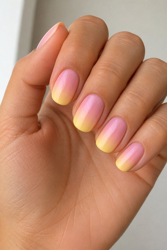 soft pink yellow gradient nails