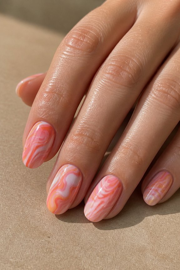swirled pink orange marble