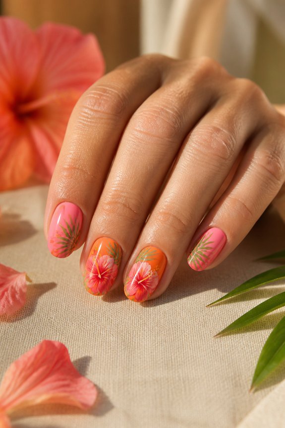 tropical floral nail design