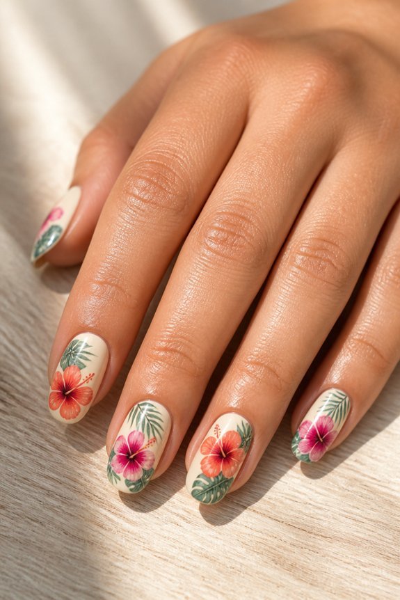 tropical floral nail designs