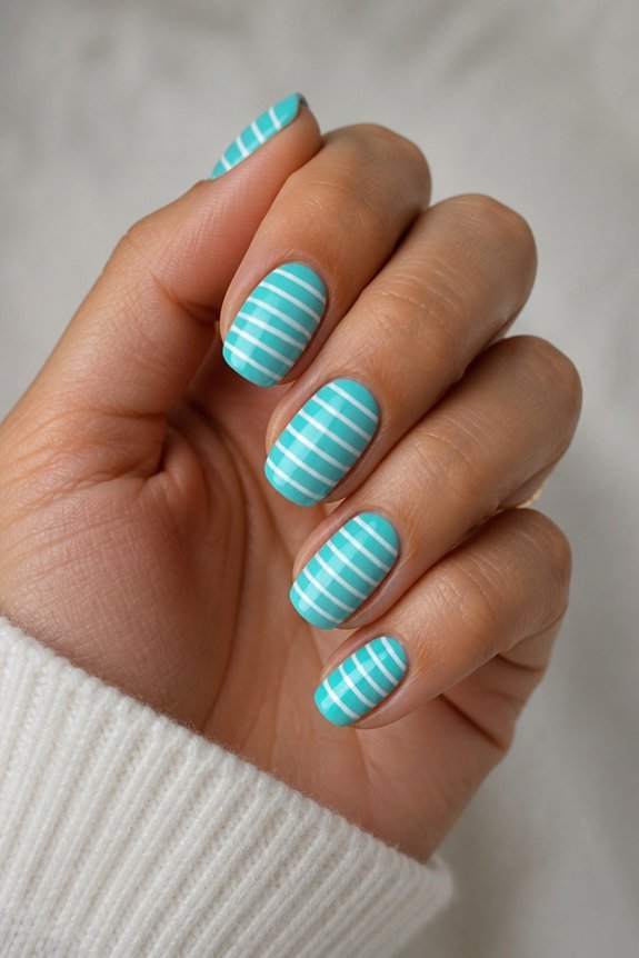 turquoise striped summer nails