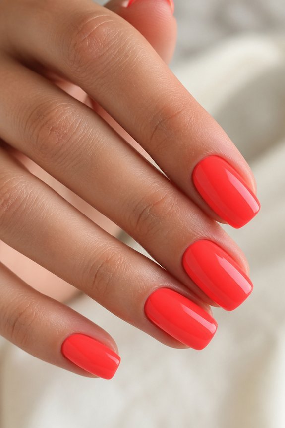 vibrant electric coral manicure