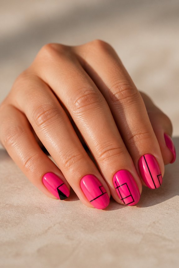 vibrant geometric nail art