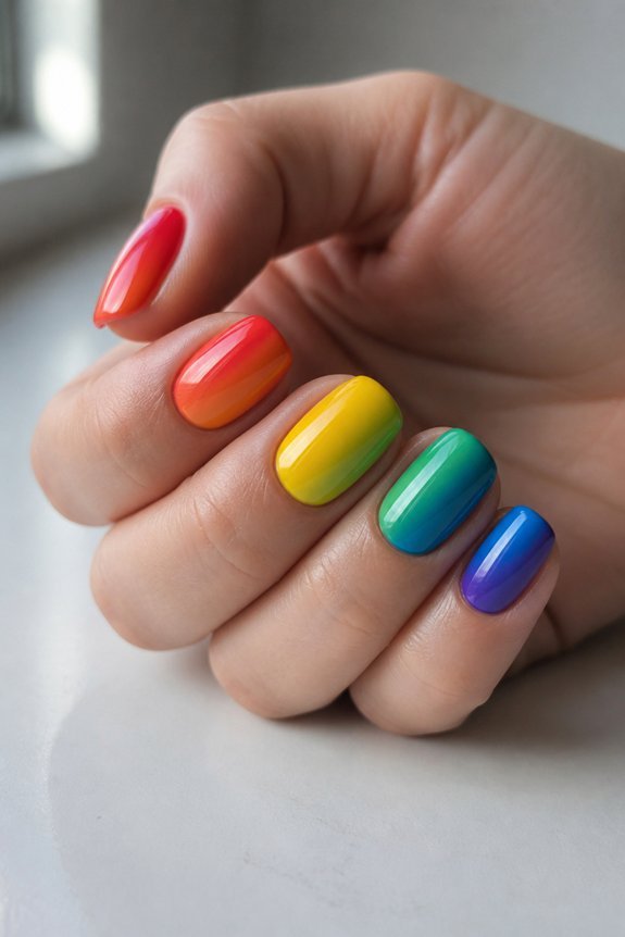 vibrant rainbow ombre nails