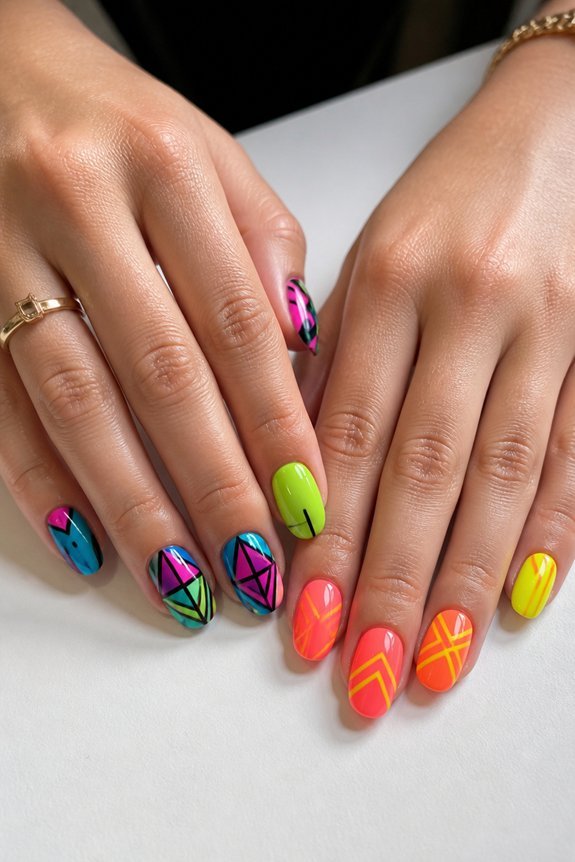 vibrant tropical neon nails