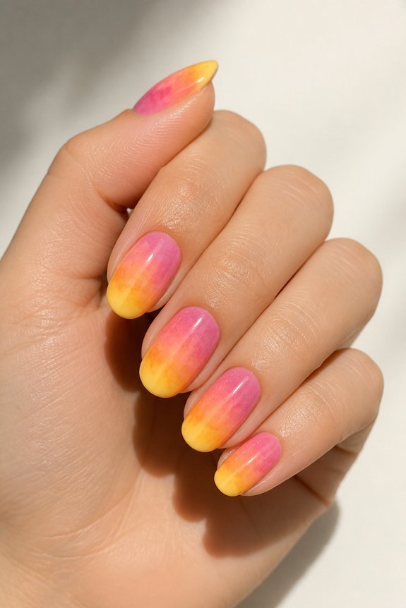 watercolor sunset nail design