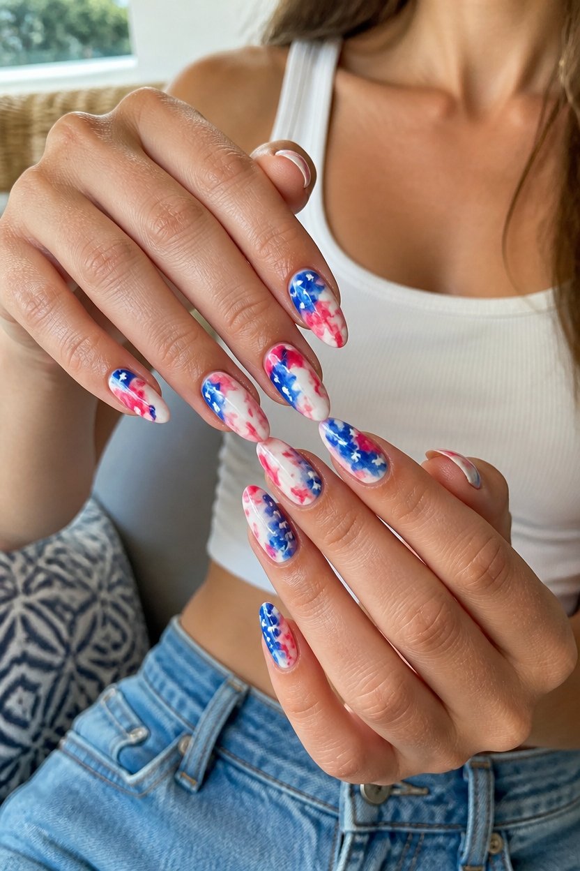 artistic watercolor flag nails