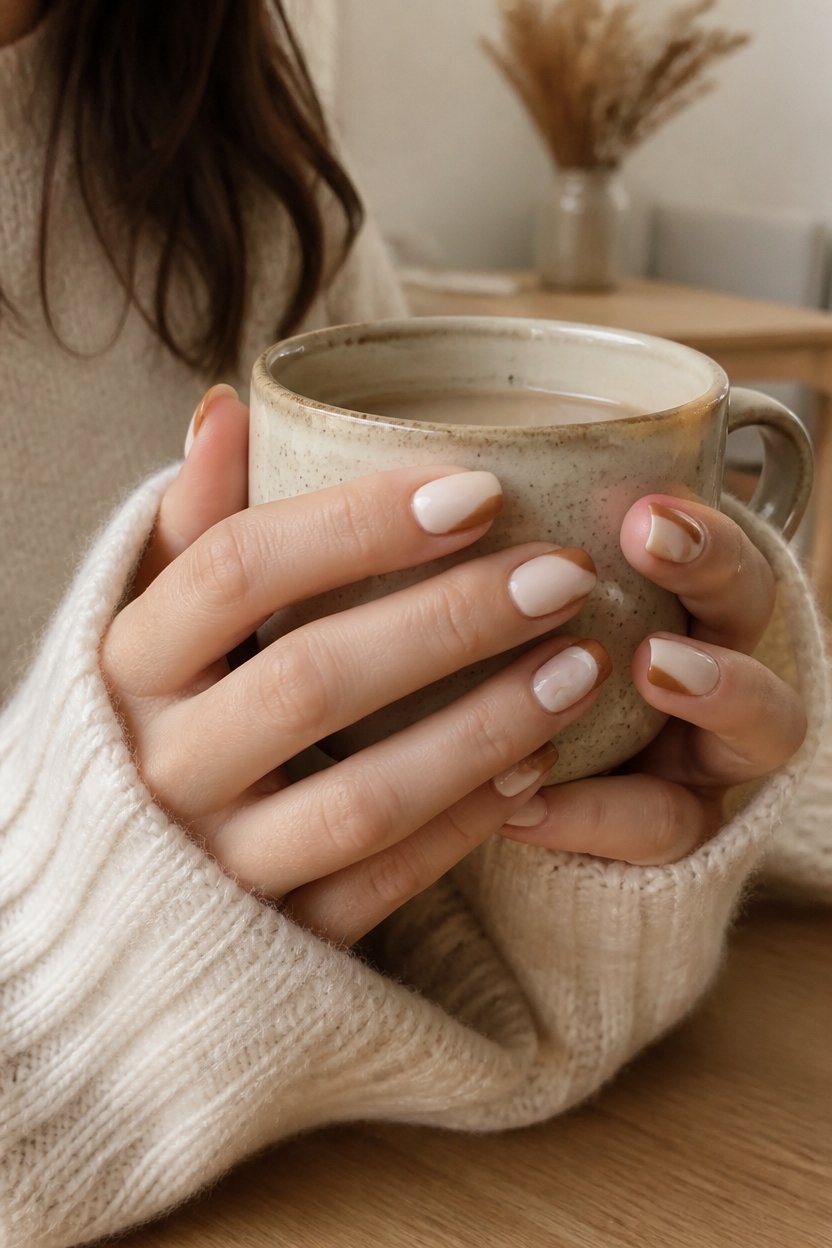 autumn cream caramel nails