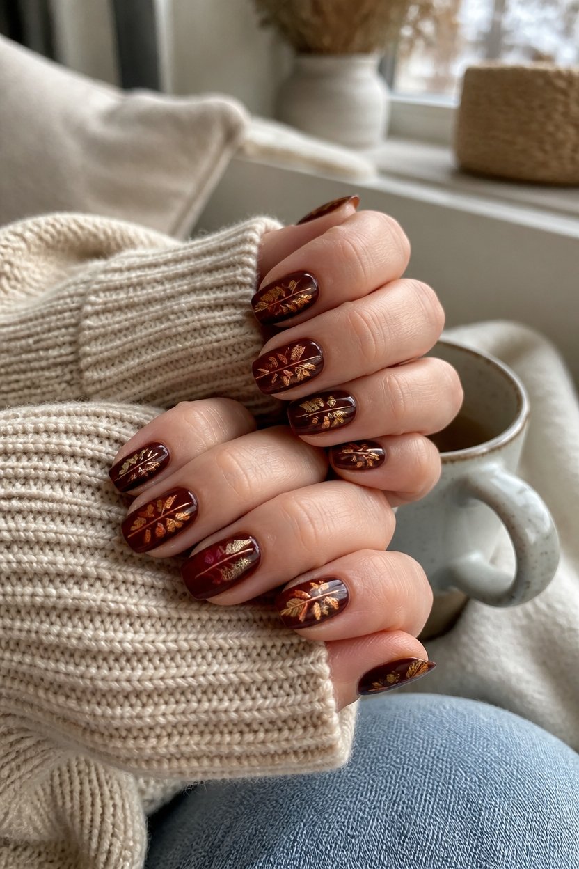 autumn leaf maroon manicure