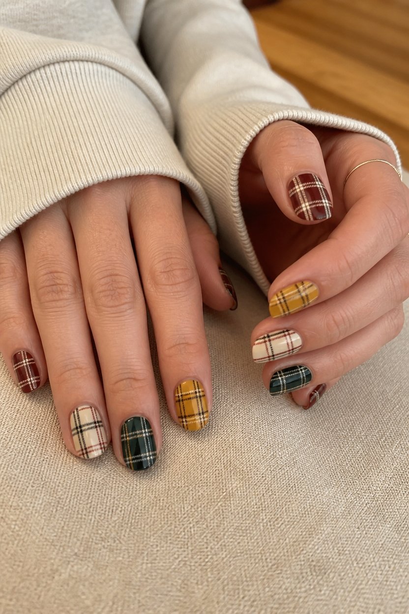 autumn plaid manicure designs