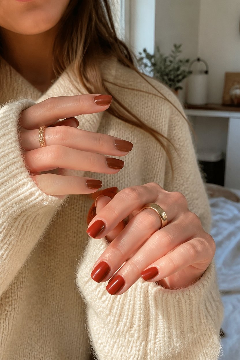 bold brick red nails