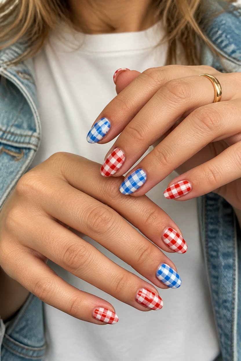 bold checkered nail design