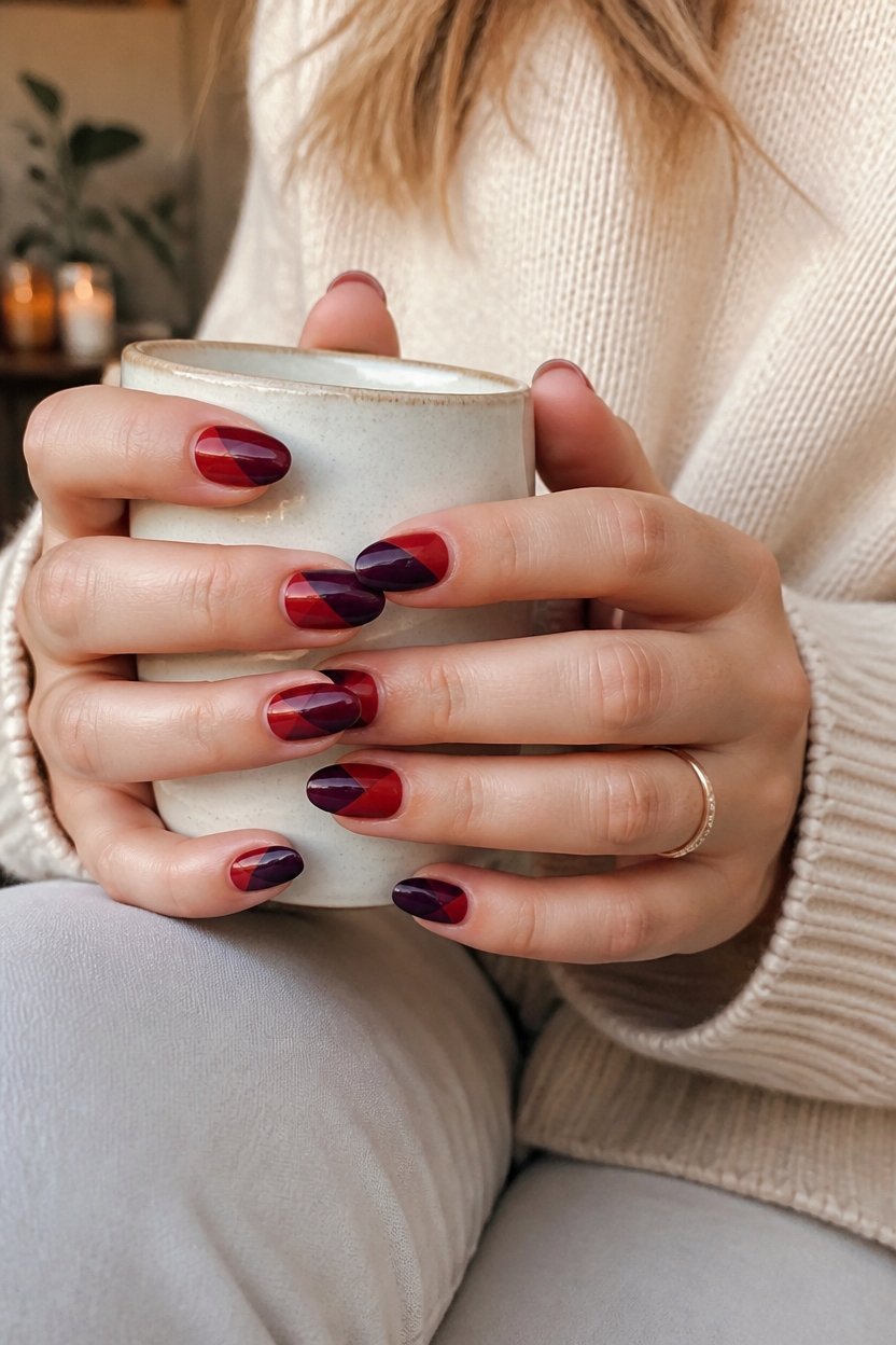 bold crimson and plum design