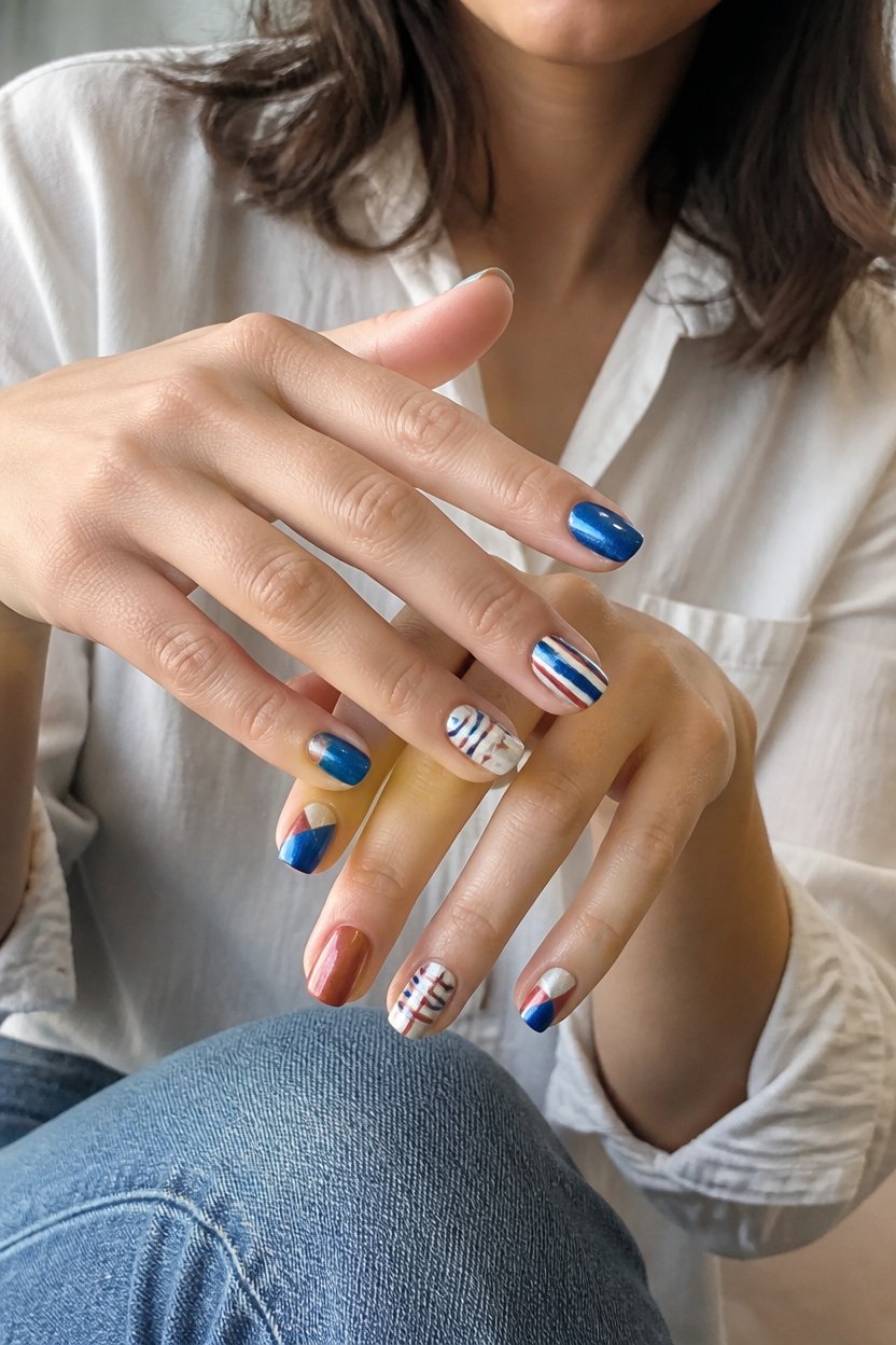 bold metallic patriotic nails