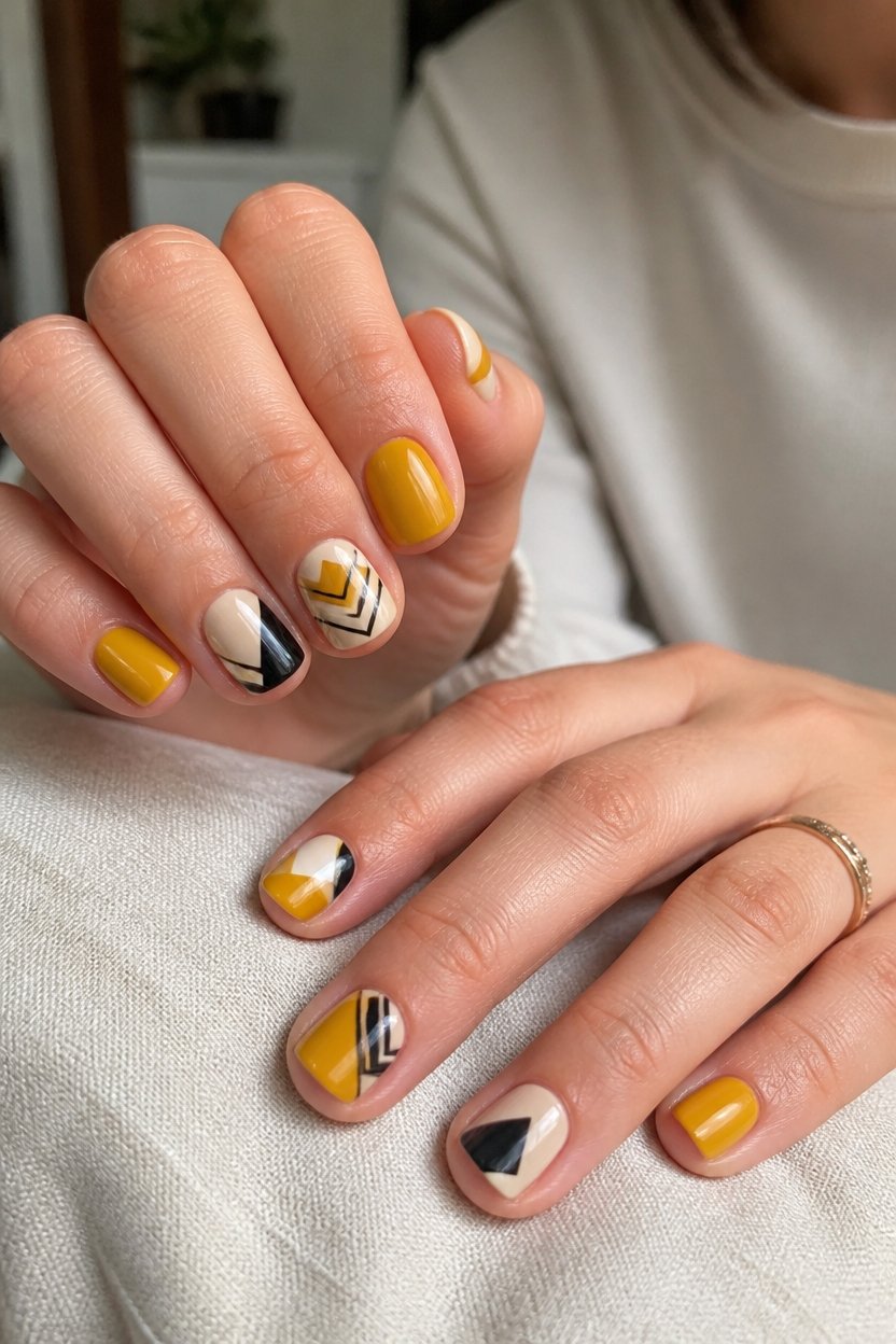 bold mustard geometric nails