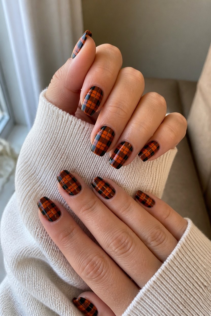 bold orange black plaid