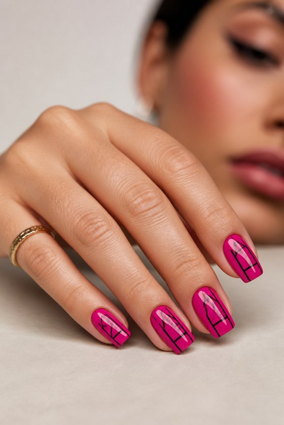 bold pink geometric nails