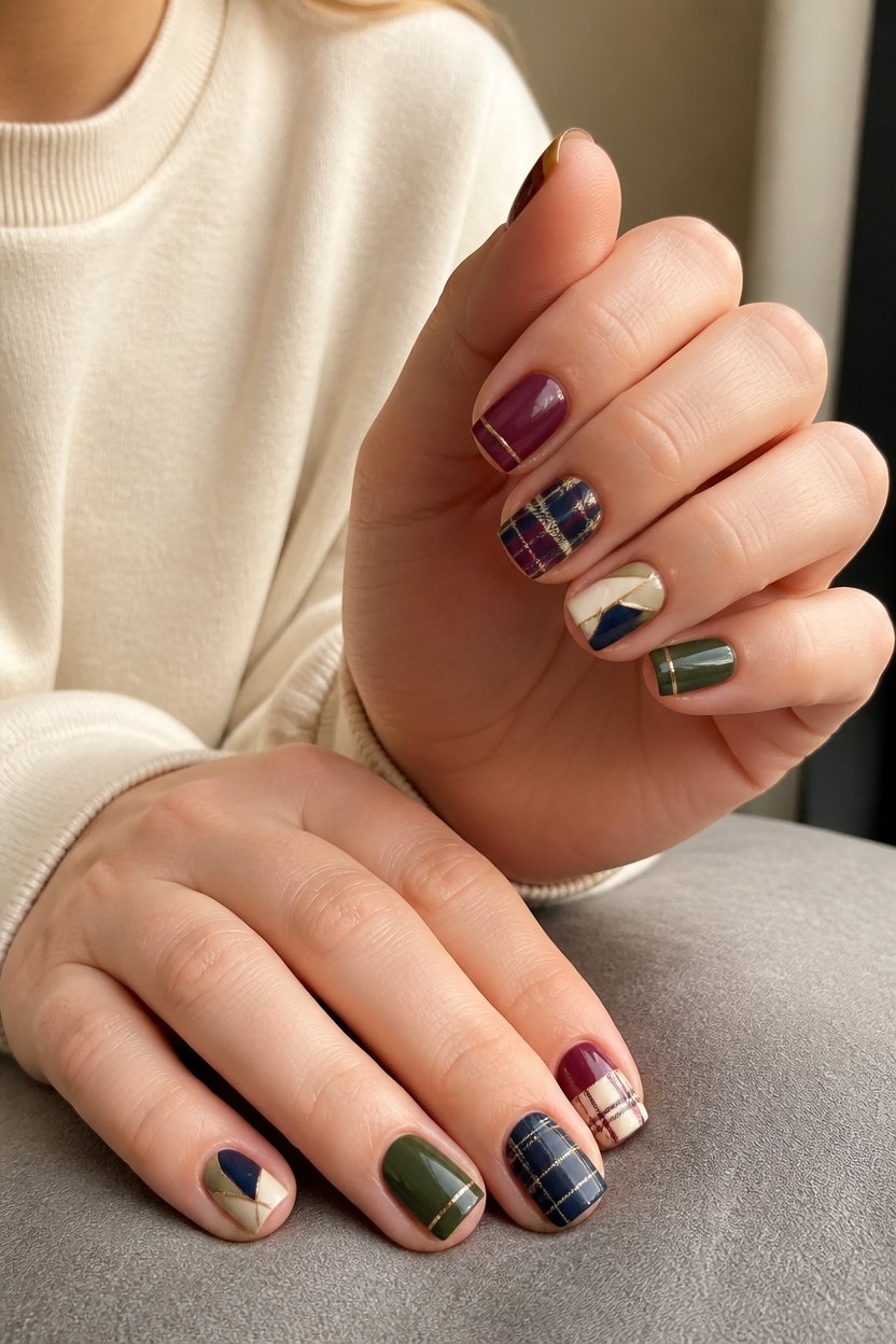 bold plaid geometric nails