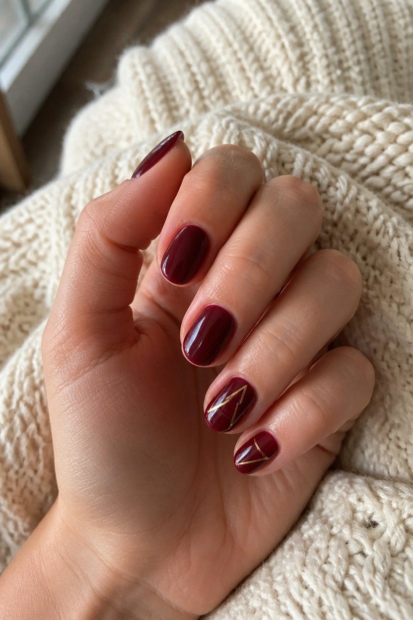 burgundy and gold nails