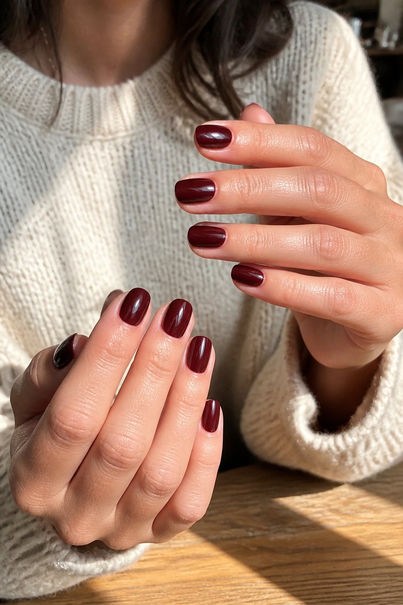 burgundy nails with gold accents