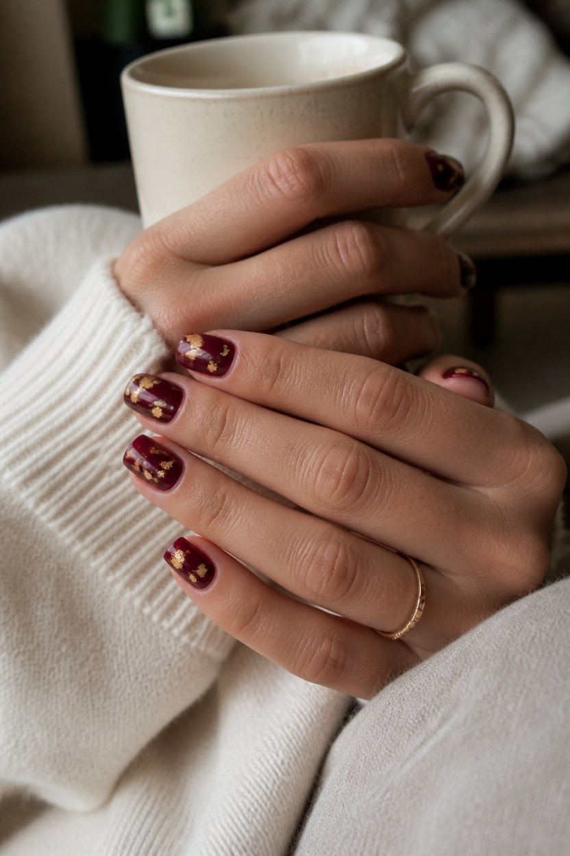 burgundy nails with gold