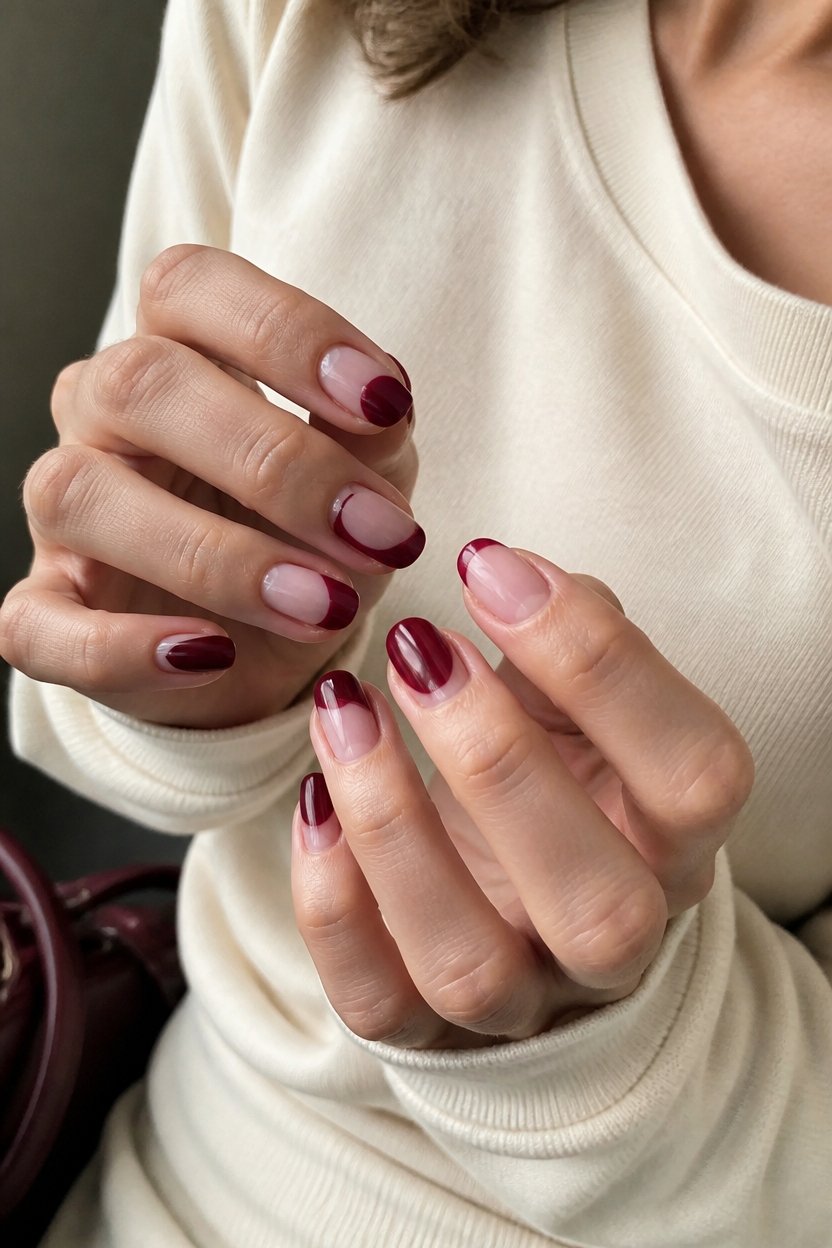 burgundy negative space manicure