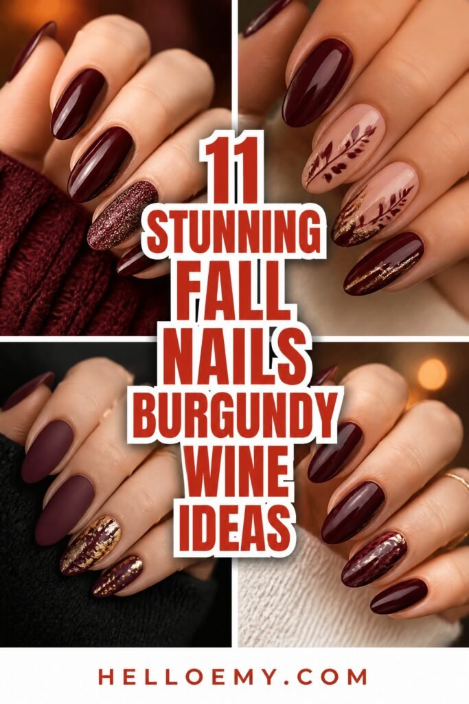 burgundy wine fall nails