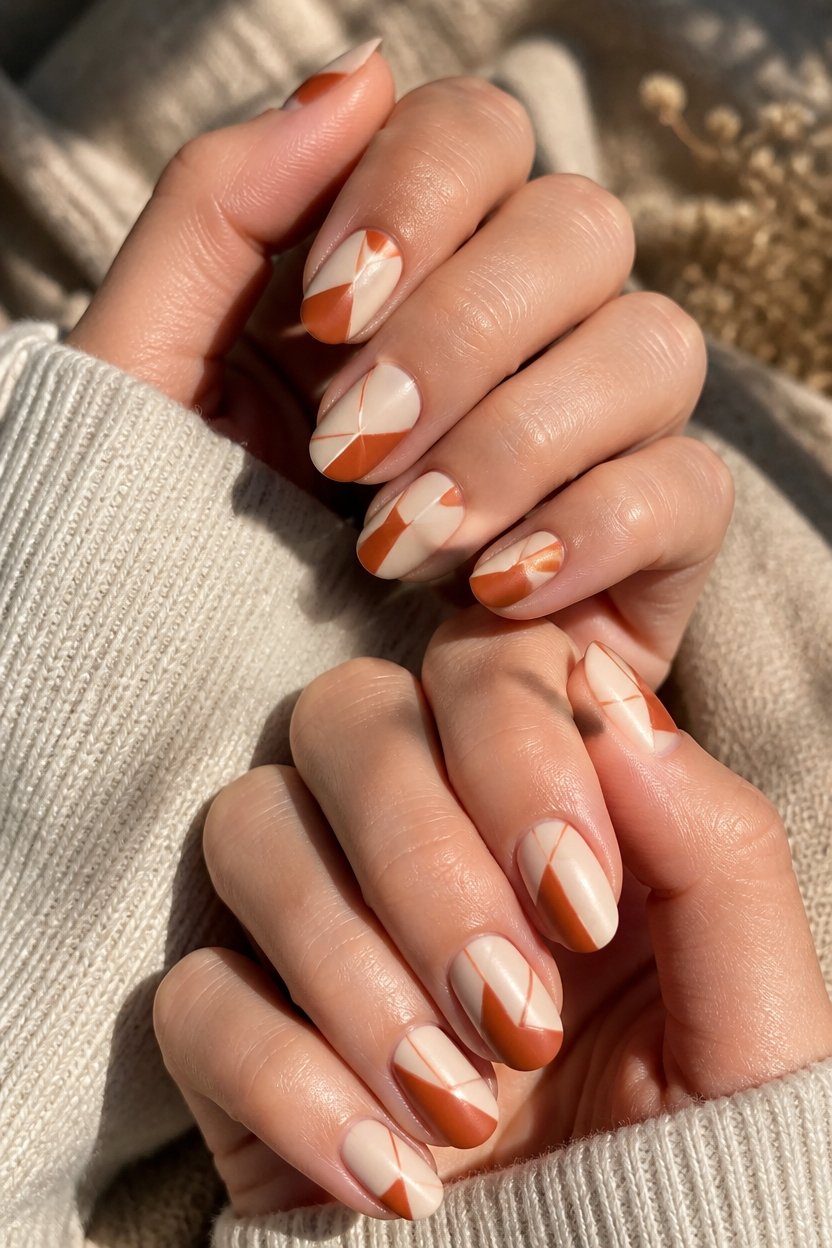 burnt orange geometric nails