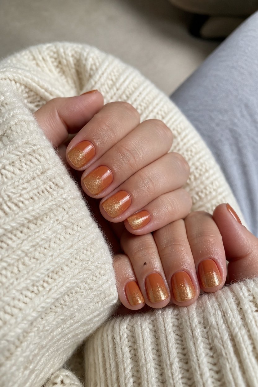 burnt orange gold gradient nails