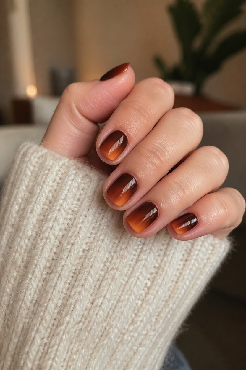 chocolate copper ombr nails