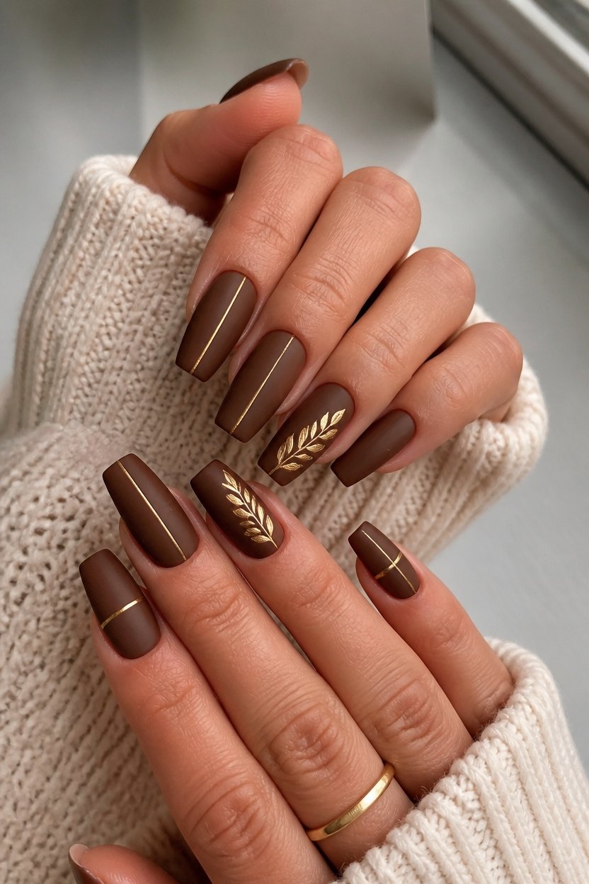 chocolate gold nail design