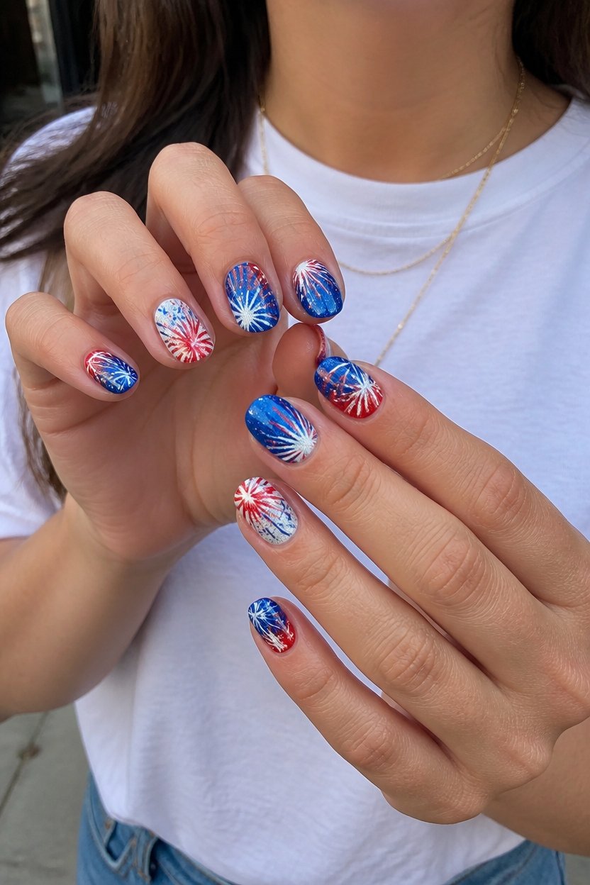 colorful fireworks nail art