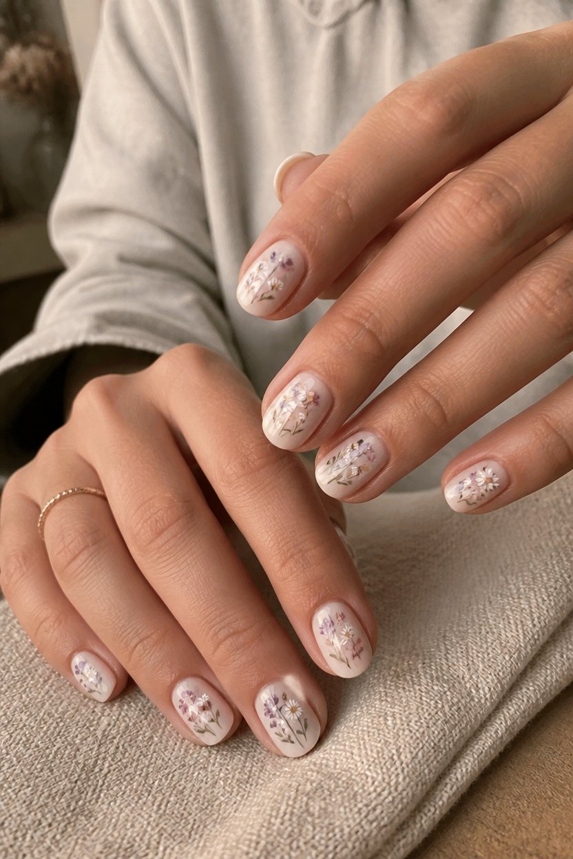 delicate wildflower nail design