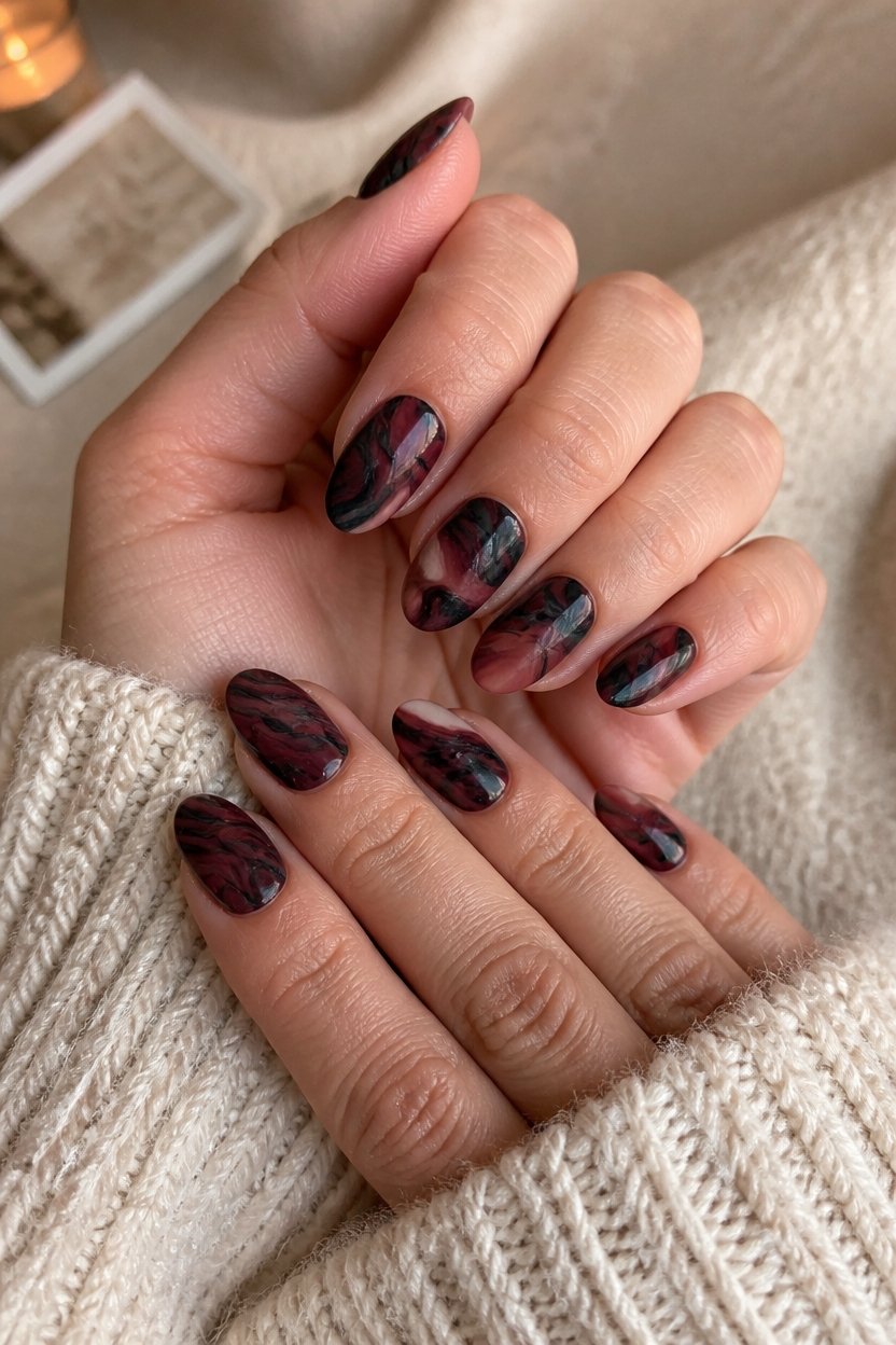 dramatic burgundy black marble