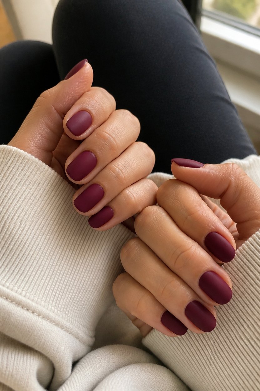 dramatic matte maroon nails