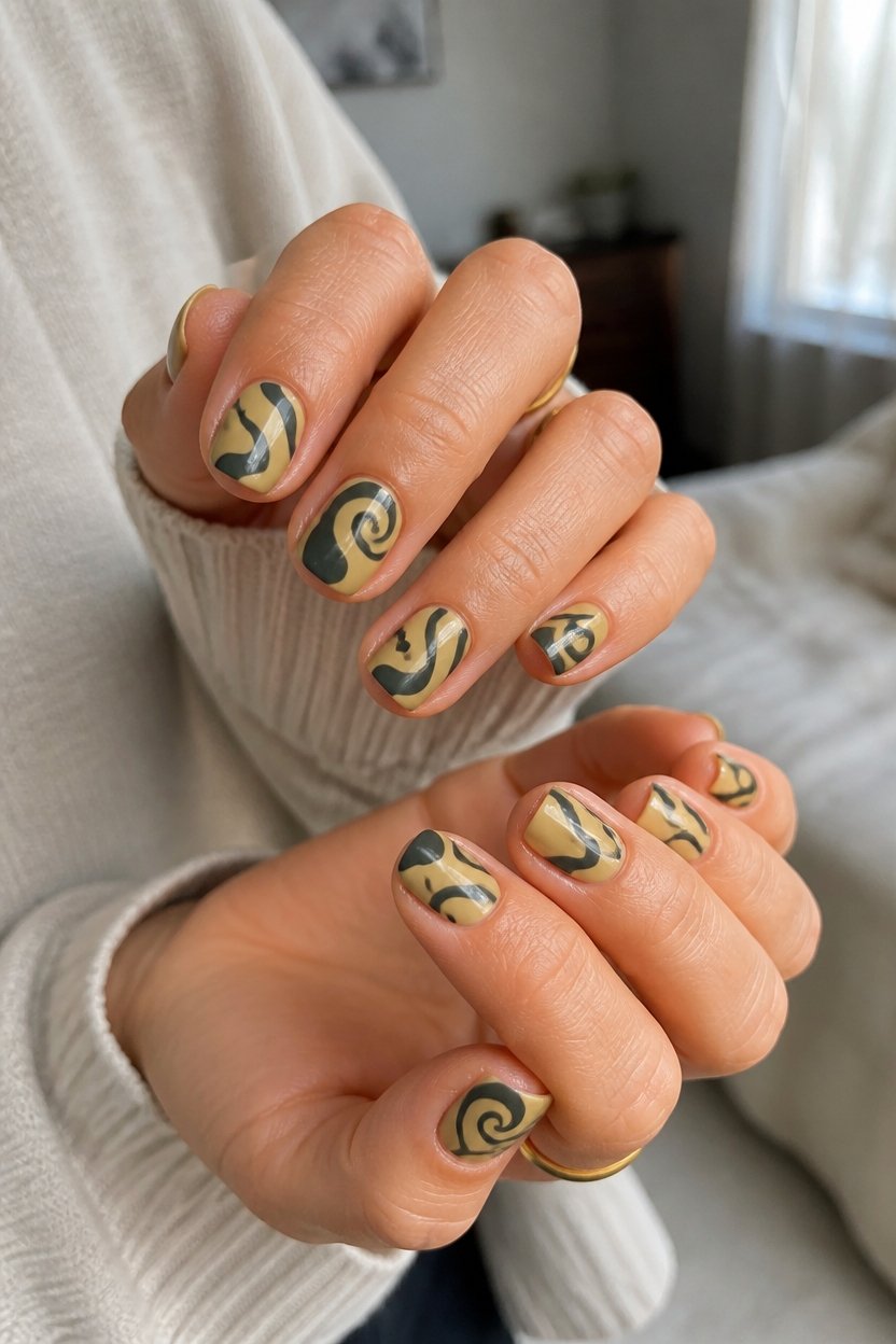 earthy abstract nail design