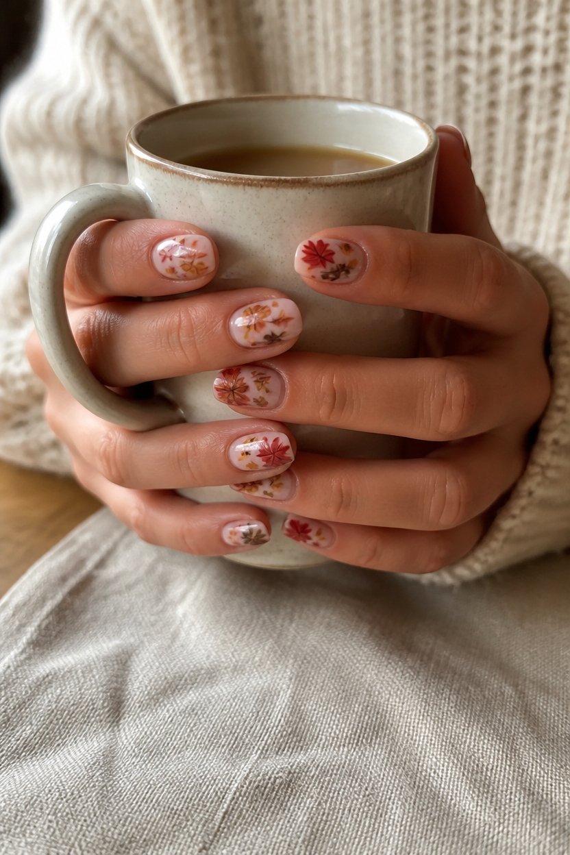 elegant autumn leaf nails
