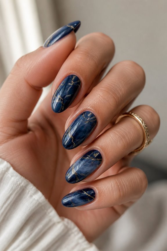 elegant blue and gold nails