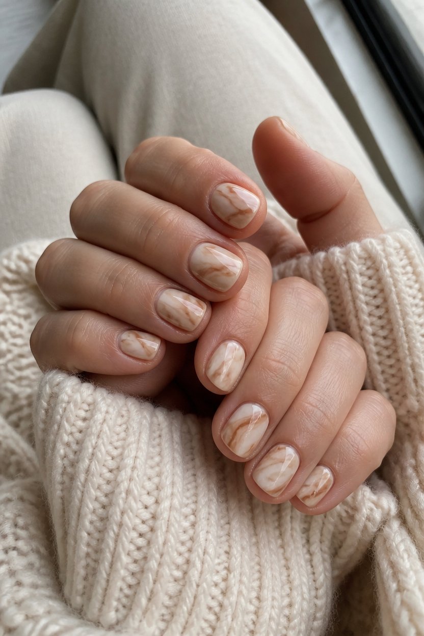 elegant caramel marble nails