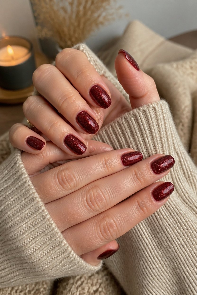 elegant glittery burgundy manicures